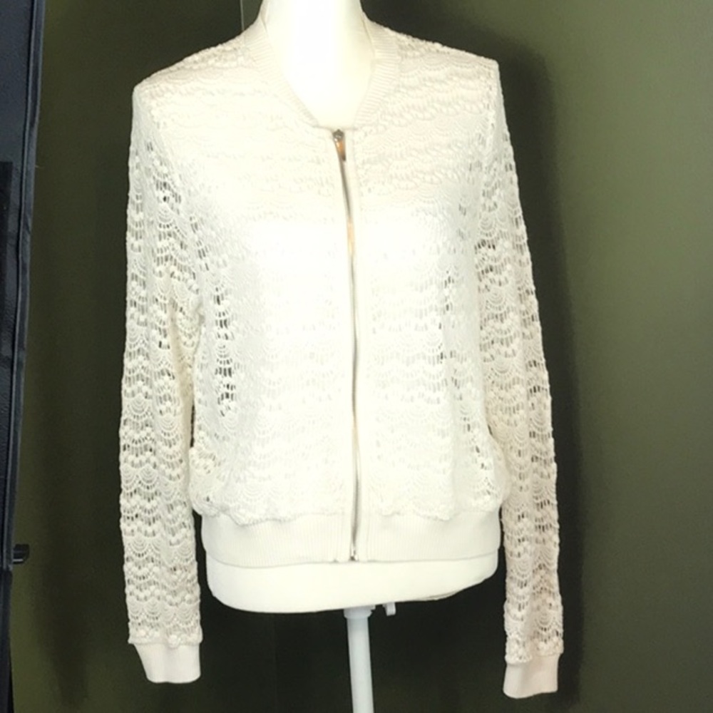 Cute white cotton crotchet jacket cardigan zip PXL